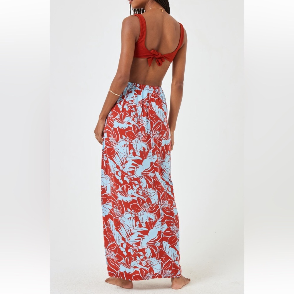 L*Space Red and Blue Floral Swim Sarong - Picture 2 of 3